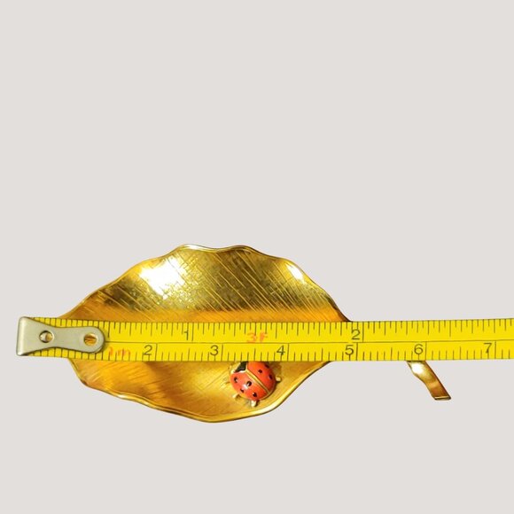 Vintage WELLS 14K Gold Filled Leaf Bug Pin Enamel Retro Ladybug Brooch Nature - Picture 11 of 11